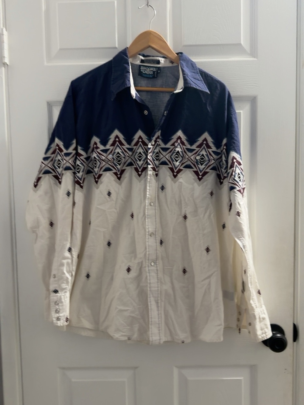 Women’s Navy and Cream Aztec Button-Down Shirt by Panhandle Slim